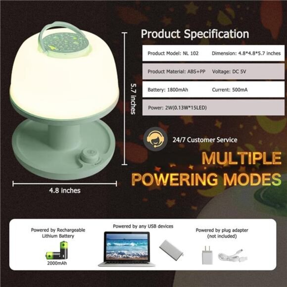 Toddler Night Light Lamp, Dimmable LED Bedside Lamp with Star - Picture 6 of 14